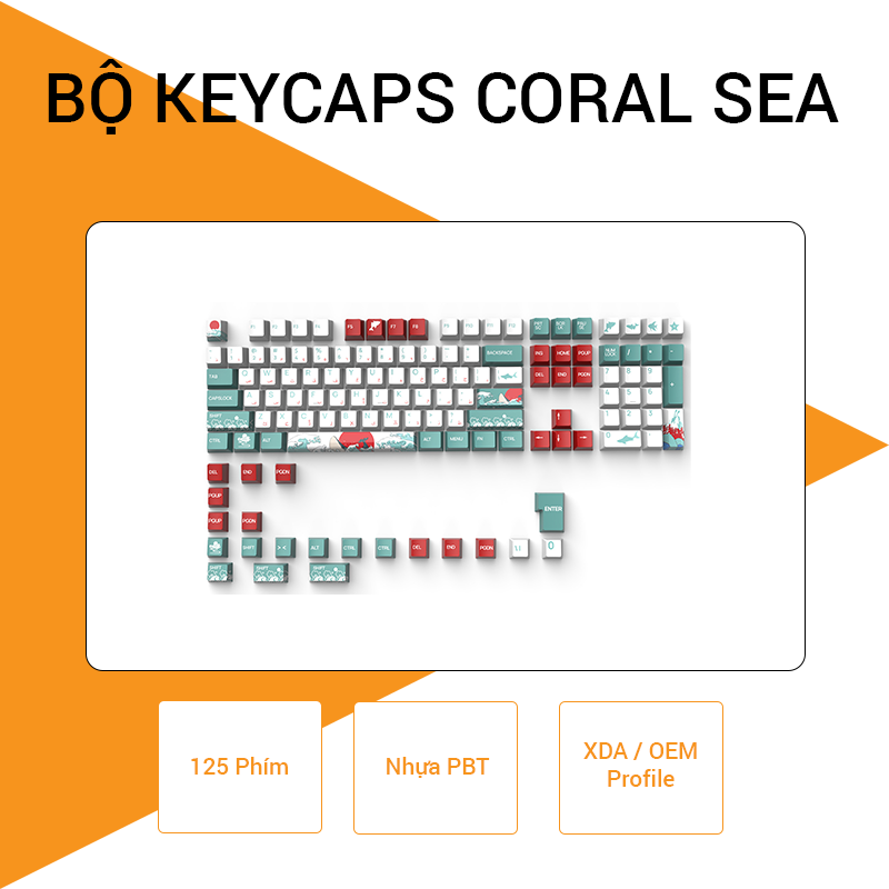 Bộ keycaps Coral Sea 125 phím | OEM Profile | XDA Profile | Nhựa PBT | Keycaps bàn phím cơ
