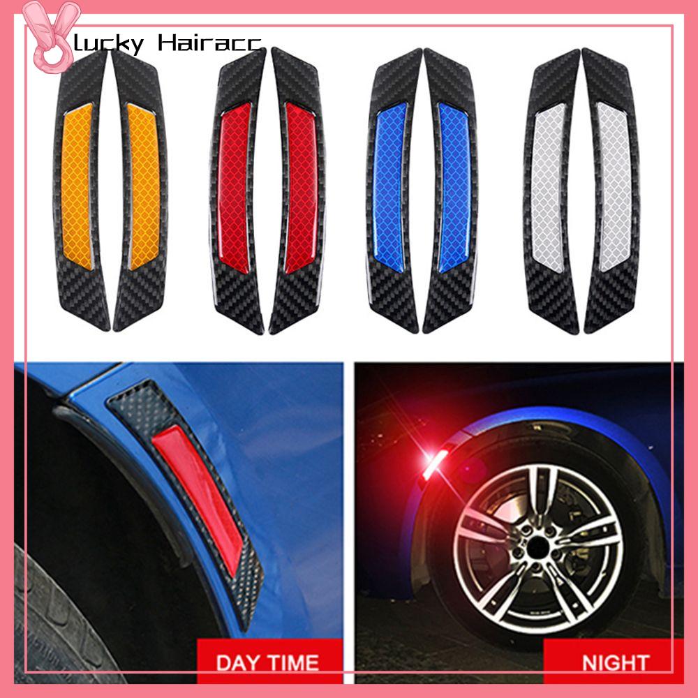LUCKY HAIRACC 2Pcs bức Dải bảo vệ Cảnh báo Hình dán phản quang ô tô Sợi carbon Bảo vệ cạnh Lông mày bánh xe