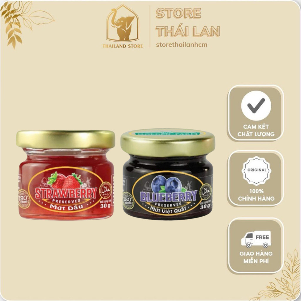 [1 LỐC 3 HŨ] Mứt Trái Cây Golden Farm Hũ 30g (Vị Dâu, Việt Quất)
