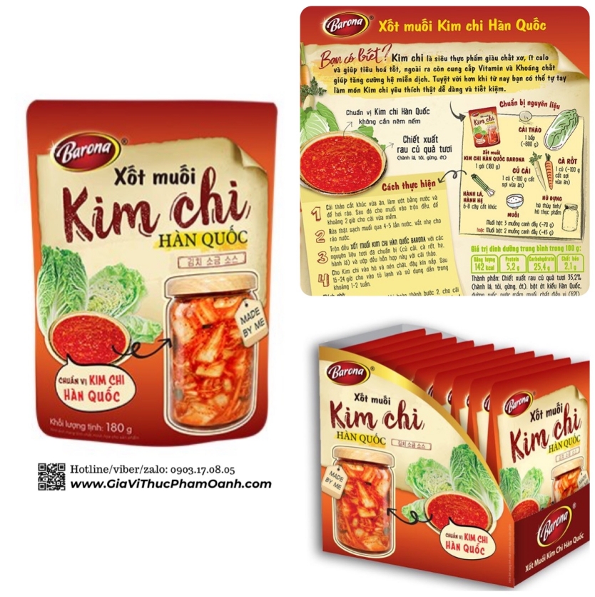 (Hộp 10)Xốt muối kim chi hoàn chỉnh Barona (180gr)