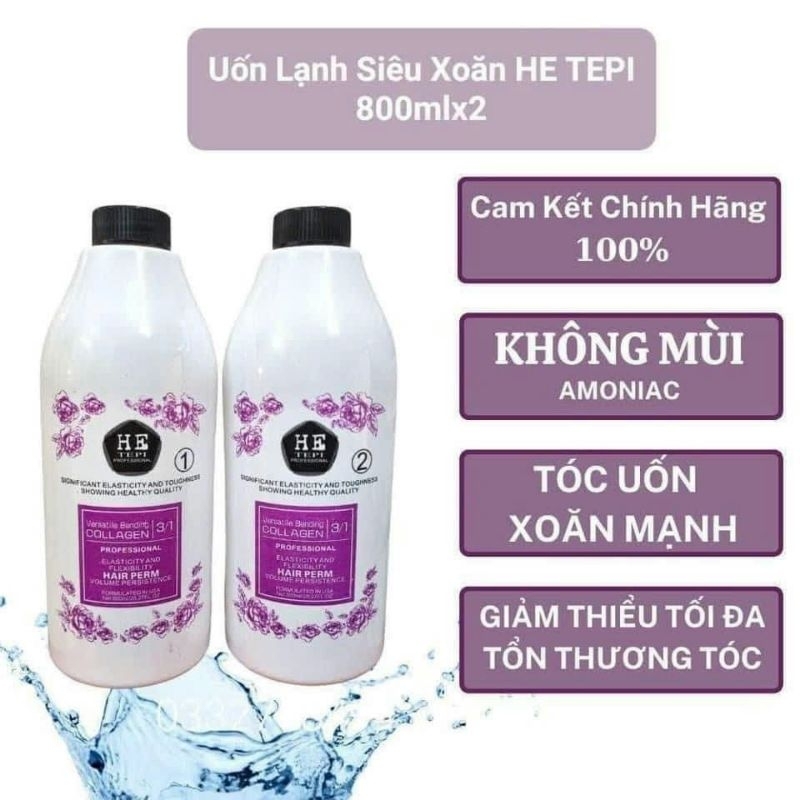 Uốn Lạnh Dạng Gel Không Mùi HE Tepi,  Uốn Lạnh Uốn Nóng Đa Năng HE Tepi 800ml*2