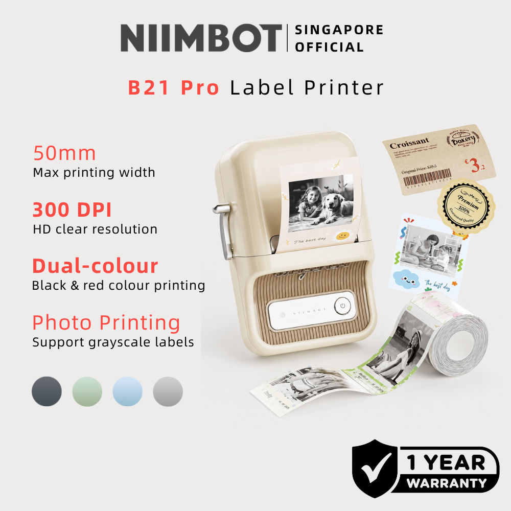 NIIMBOT Photo Label Printer B21 PRO 300dpi 20-50mm Portable Bluetooth Thermal Label Maker Dual Colour Labelling Machine