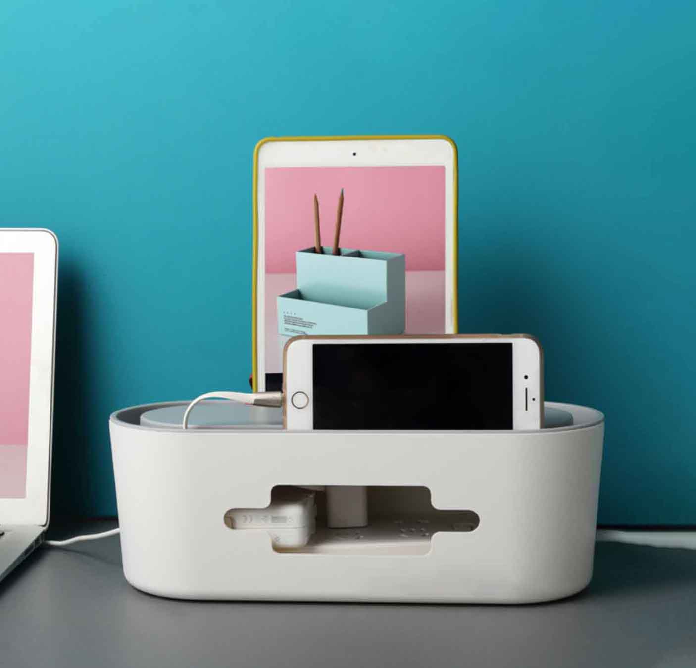 Cable Organizer Box ABS Plastic Cable Management Box Storage Holder Universal Management Power Socket Storage Box Case Cable Organizer with Brackets