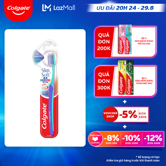 [Ưu đãi 20H 24.8 - 29.8_Áp voucher Colgate 5% + voucher LZD 8%]Bàn chải Colgate Slimsoft Ortho lông chải mềm mại xếp hình U cho người niềng răng