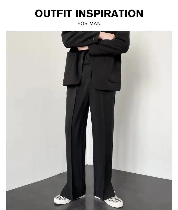 Summer New Men's Suit Pants Korean Style Streetwear Fashion Slim Fit Casual Pants Male Personalized Slit Loose Long Pants