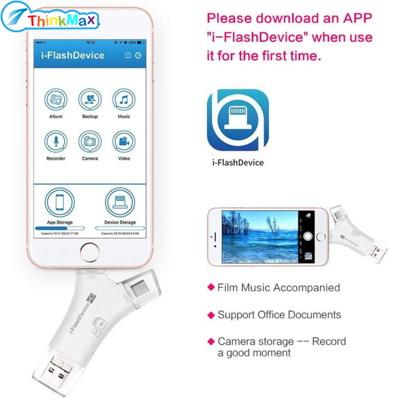 4 in 1 iPhone/Micro usb/USB Type-c/USB SD Card Reader for iPhone iPad & Android, SD & Micro SD, PC ราคา 219 บาท*ส่งฟรี