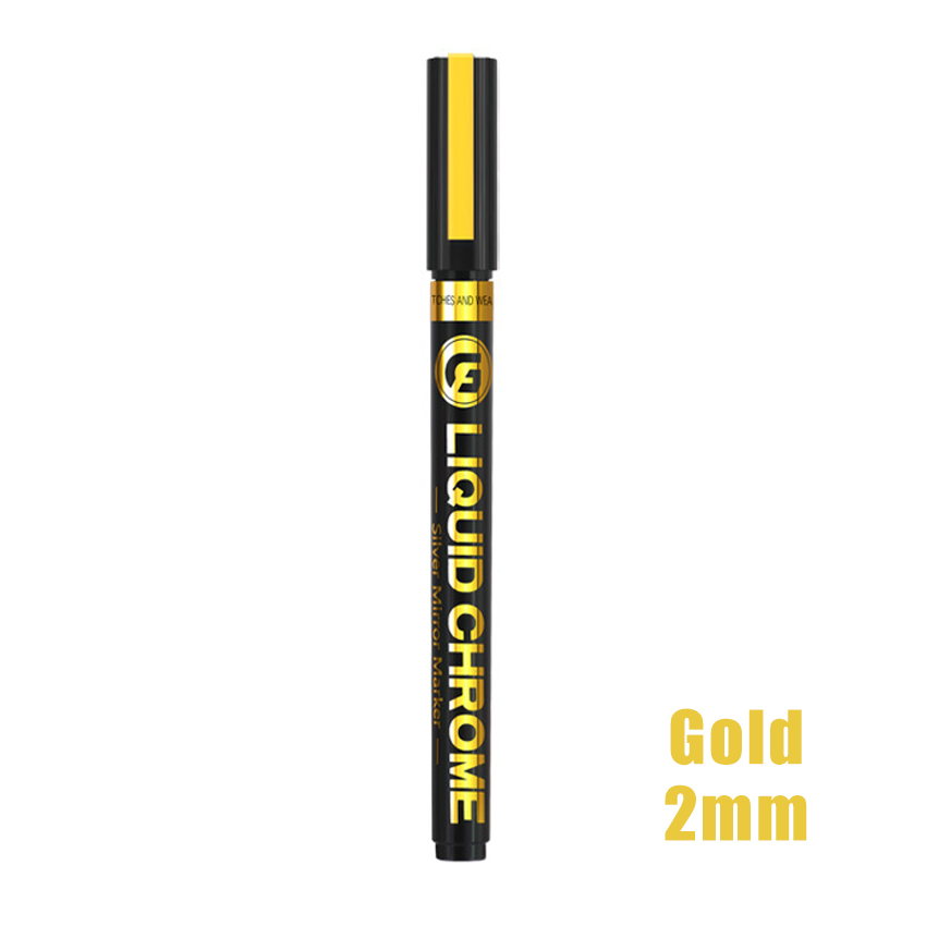 Chrome Mirror Marker Pen 2mm DIY Reflective Paint Pen Permanent Gold Silver Copper Marker Model Painting Chrome Mirror Marker Pen DIY Reflective Liquid Paint Pens Silver Gold Markers Chrome Finish Metallic Art Craftwork Pen