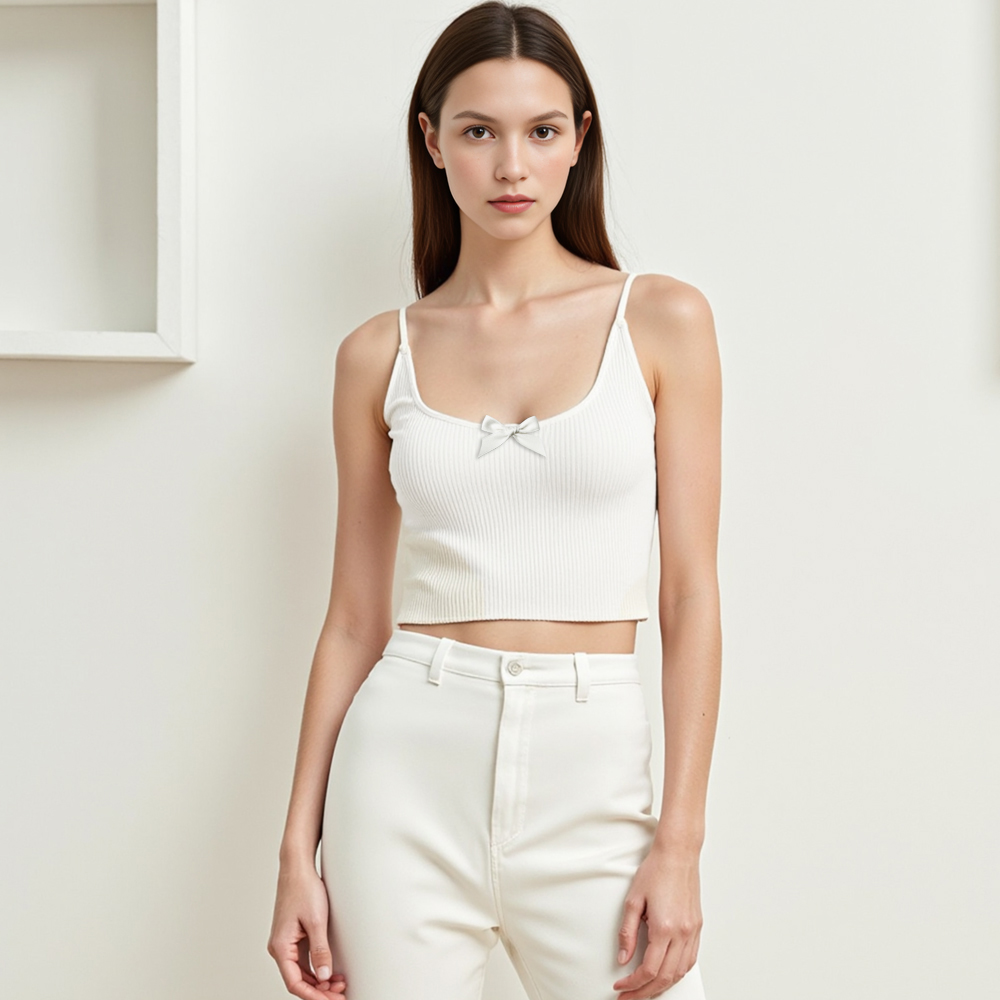 Closet Crush Tanks For Women Summer Fashion Korean Plain Bowknot Cropped Sleeveless Square Neck Petite Casual Tanks B250318 ราคา 59 บาท*ส่งฟรี