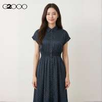 G2000 Polka Dot Twill Fit & Flare Maxi Shirt Dress
