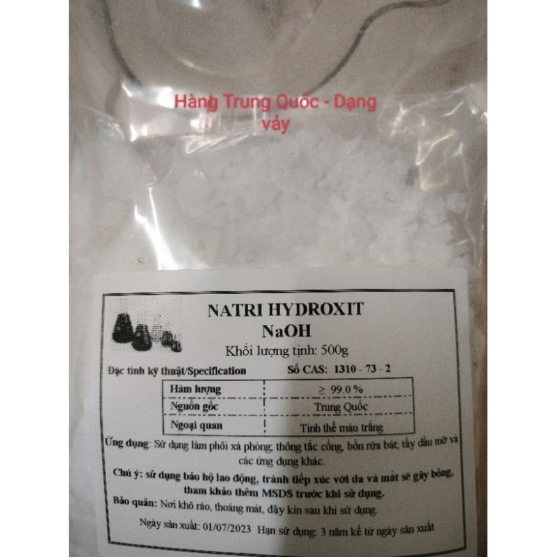 Xút vảy 99% - NaOH dạng vảy - Làm phôi xà phòng, thông tắc cống 500g