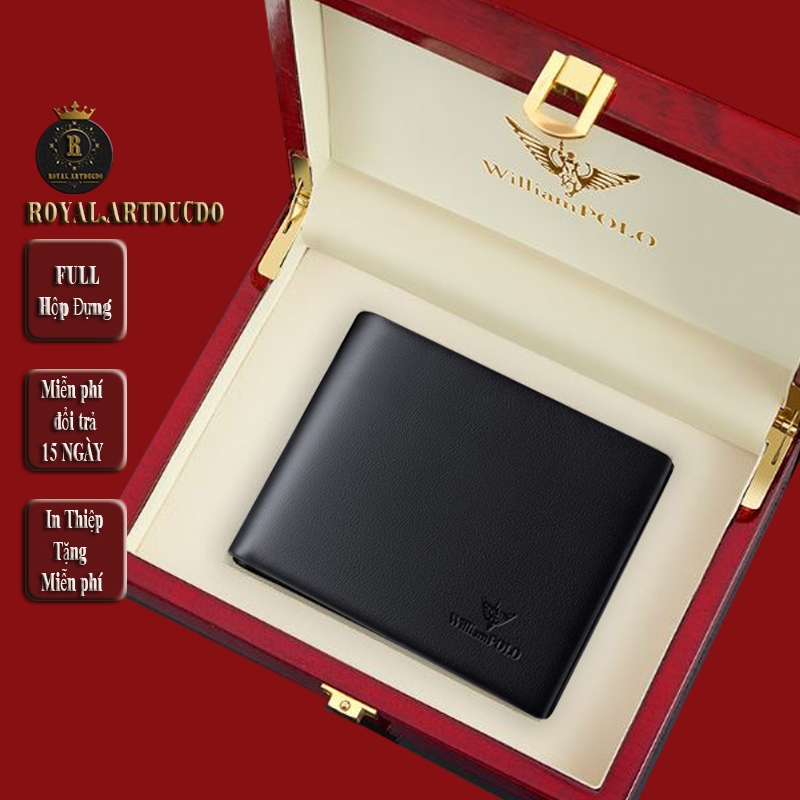 Ví da nam , ví nam cao cấp full hộp williampolo chất liệu da bò nguyên tấm - art74