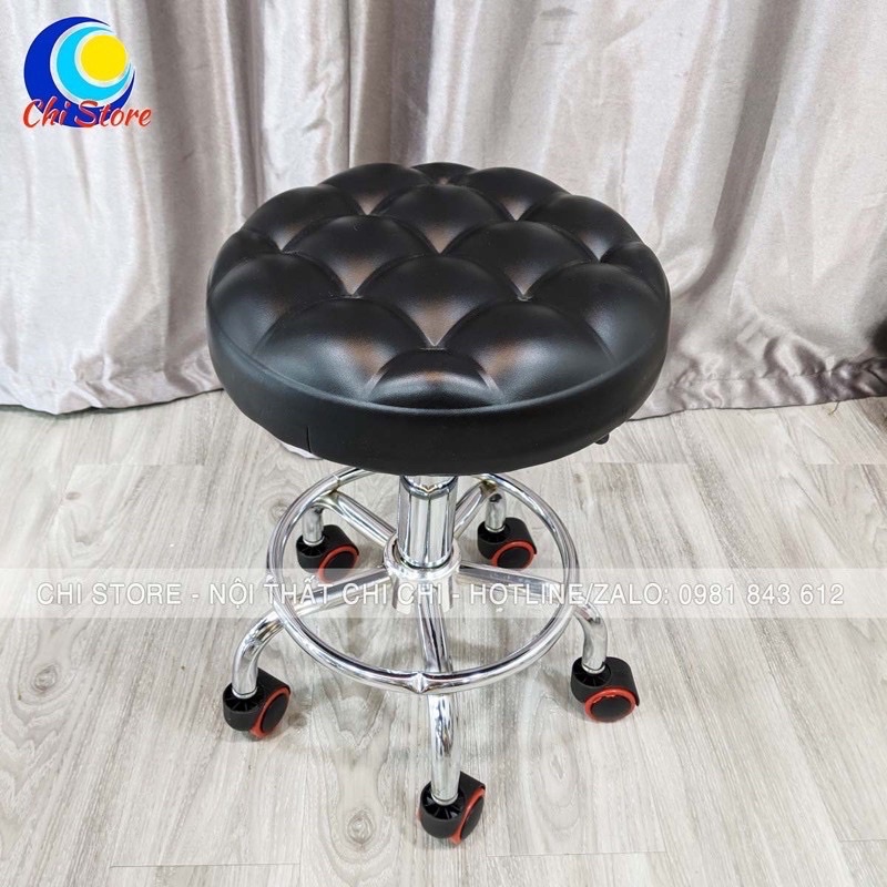 Ghế Xoay Gội Đầu Chỉnh Độ Cao 40-50cm Xoay 360 Độ Ghế Trang Điểm Có Tựa Mẫu Da Liền Chân Nhựa Cao Cấ
