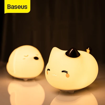 Baseus Cute Funny LED Night Light Soft Silicone Touch Sensor Night Light For Bedroom Rechargeable Tap Control Night Lamp gift for friend Child