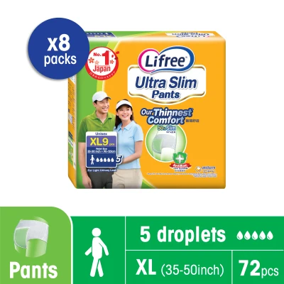 Lifree Ultra Slim Pants, Anti-Bac, XL, 9s (8 Packs)