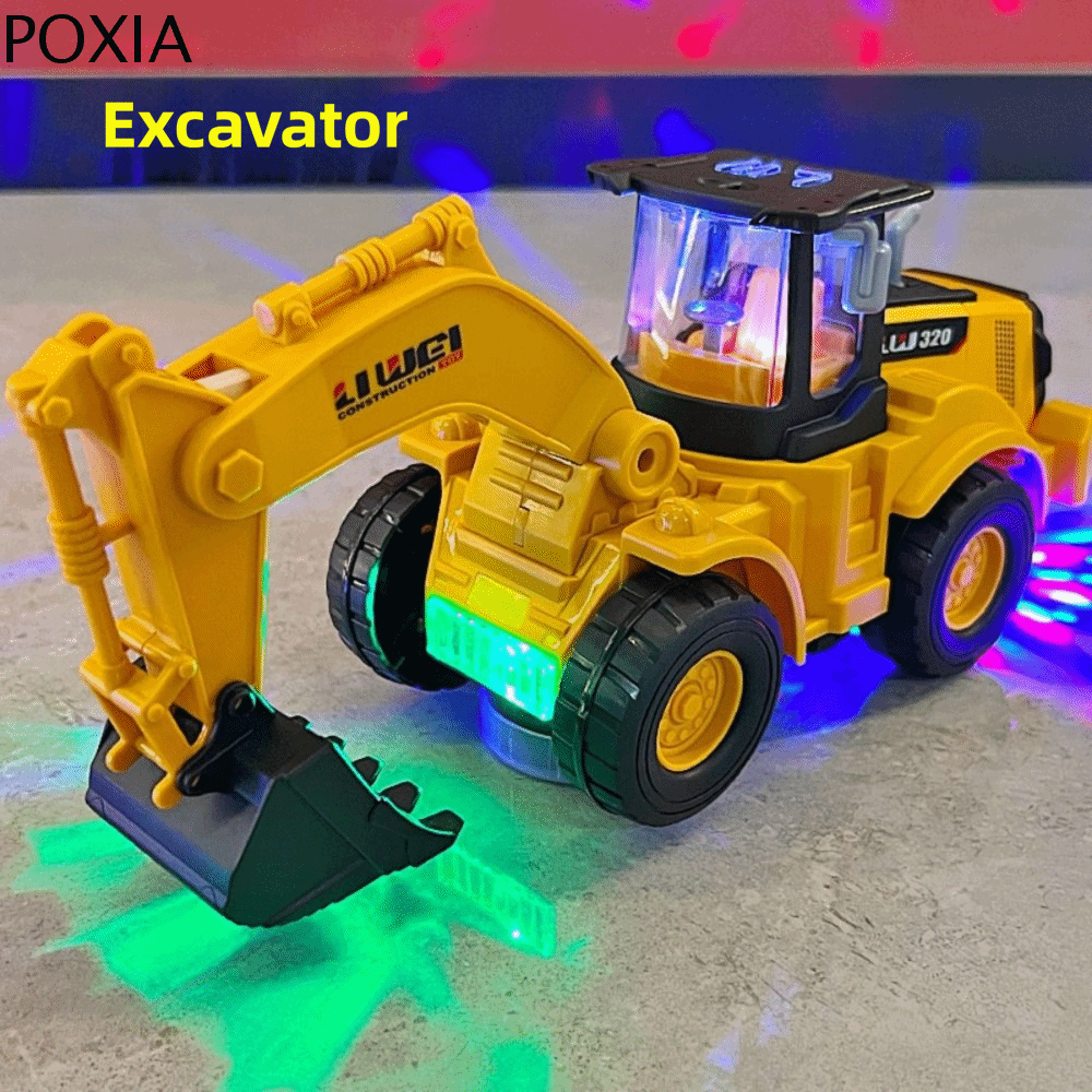POXIA Âm nhạc đầy màu sắc Đồ chơi máy xúc điện Hiệu ứng ánh sáng Bánh xe đa năng Đồ chơi xe kỹ sư Đồ chơi xe cộ Quà tặng cho trẻ em Đồ chơi xe bulldozer Quà tặng cho bé trai