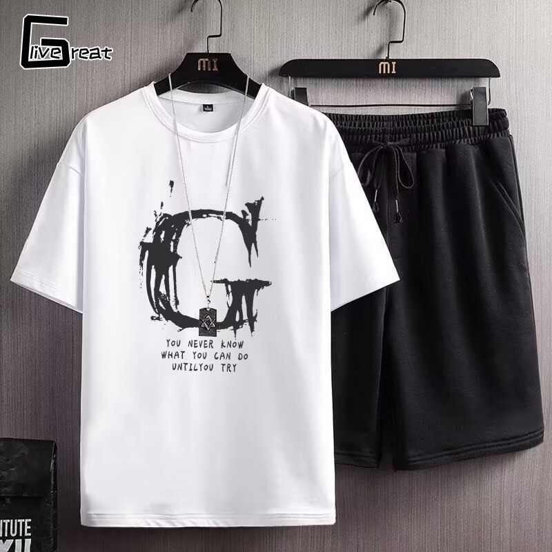 Youth Summer T-Shirt and Shorts Set with Inspirational Quote ราคา 126 บาท*ส่งฟรี