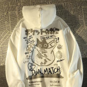 Retro Cat Print Hooded Sweater by OEM