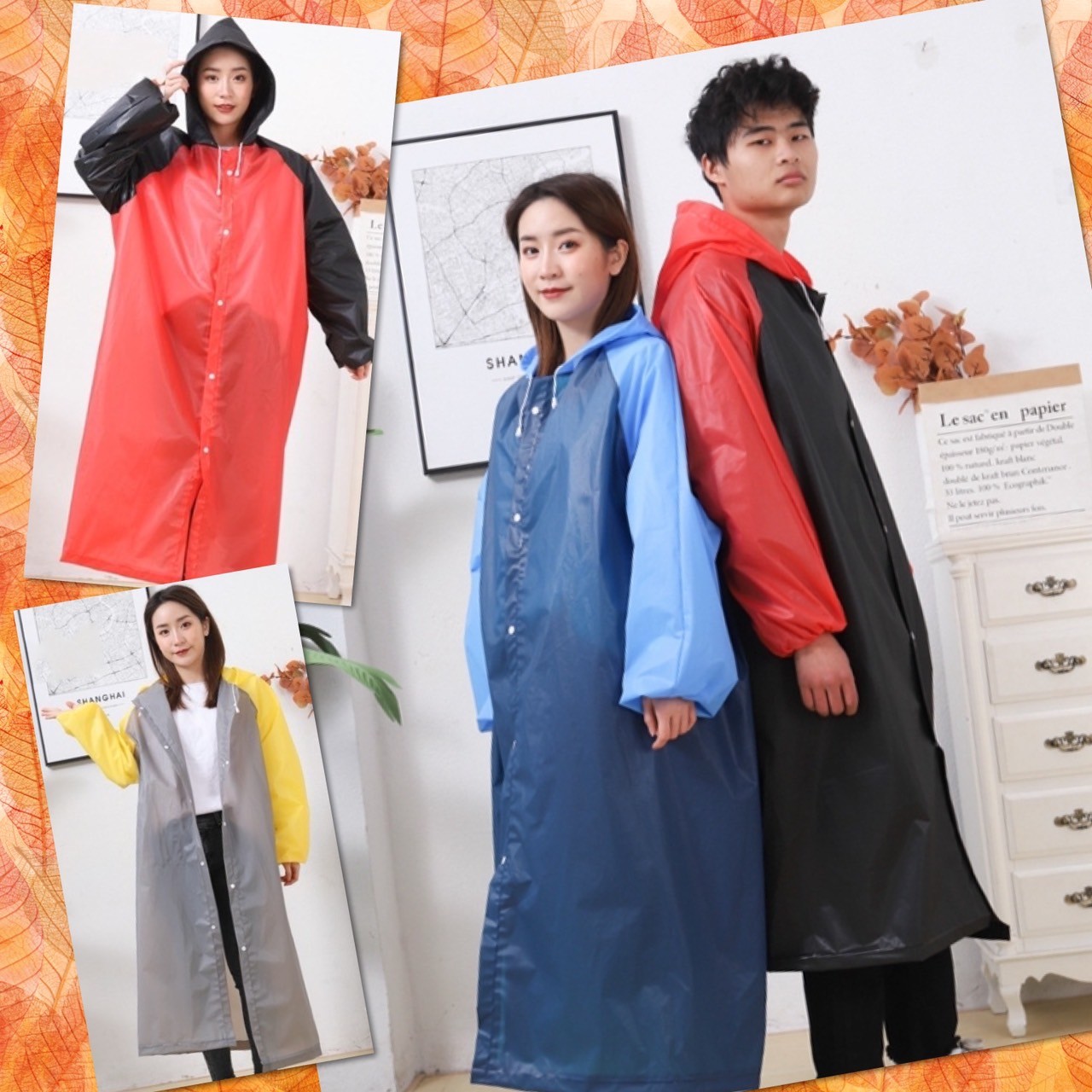💥   Two-Tone Raincoat, Thick Raincoat, Eva Model, Multi-Colored, with Hood, Waterproof, Lightweight, Bright Colors, Fashionable Design, Korean Style. 💥