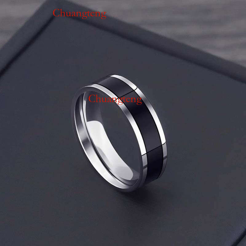 Ring Men's Trendy Black White Simple And Versatile Fashion Niche Personality Ring Titanium Steel Does Not Fade, High-End Feeling, Light Luxury Jewelry Chuangteng-Cb