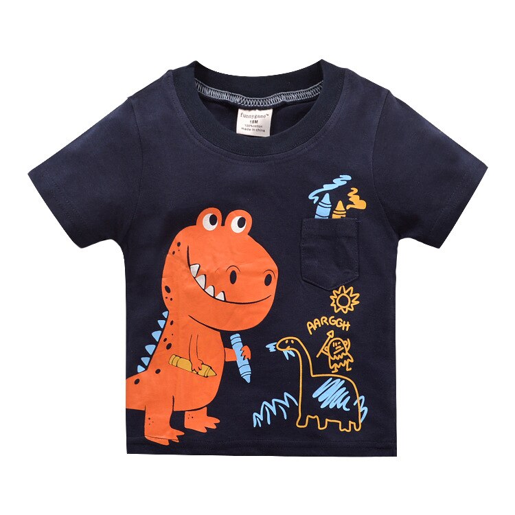New Brand Summer boys girls t-shirt Jurassic World dinosaur Print car 3D Embroidery Cotton Tees tops baby Kids clothing
