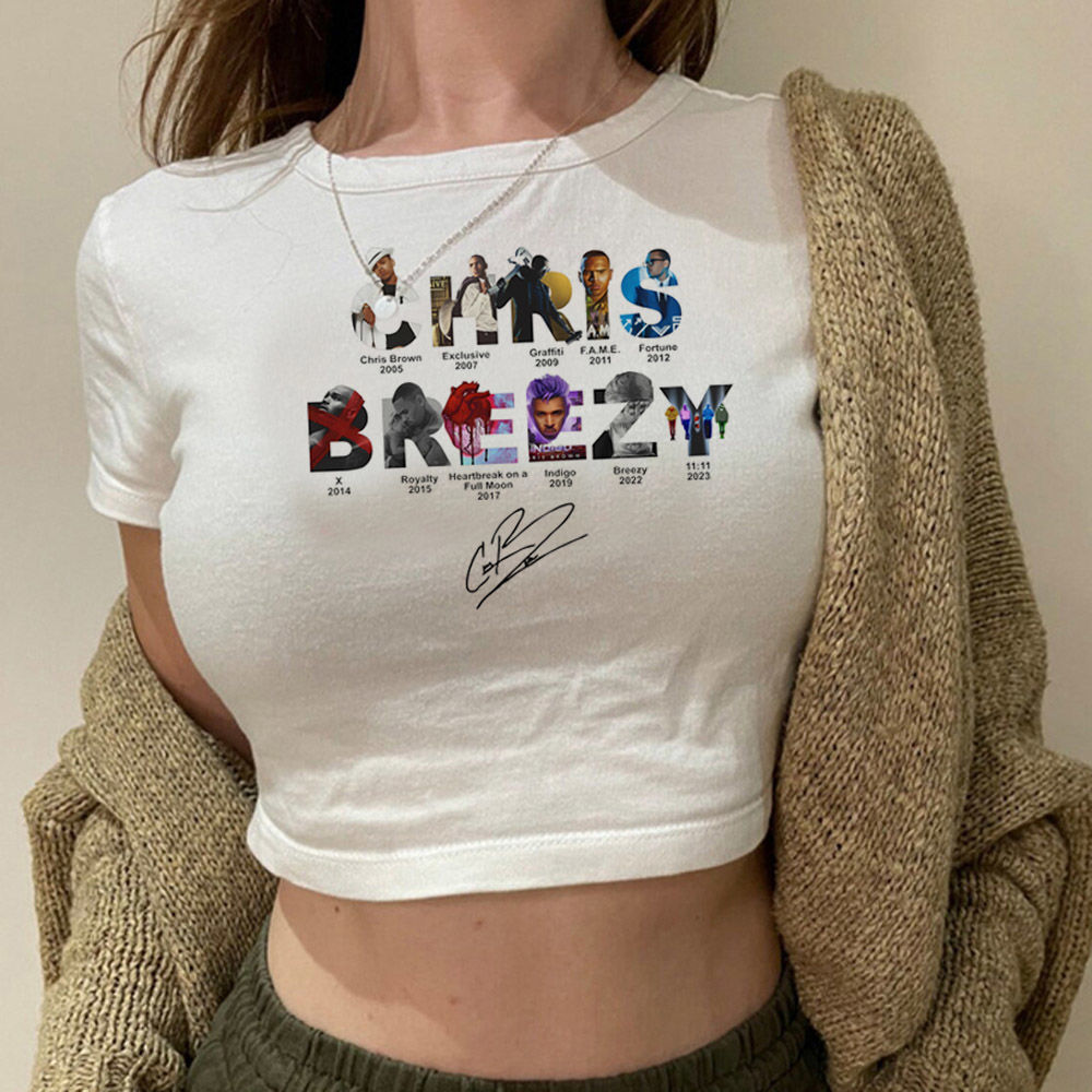 New store openingChris Brown crop top Slim Fit Cute cute cropped harajuku 2000s babydoll summer gothic girls tshirt2025 COD - 5