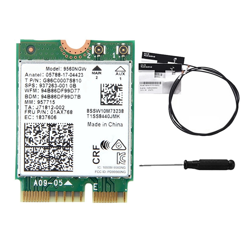 9560NGW WiFi Card+2XAntenna 1730Mbps Wireless AC9560 Dual Band 2.4G 5G BT5.0 802.11AC 9560NGW M.2 CN