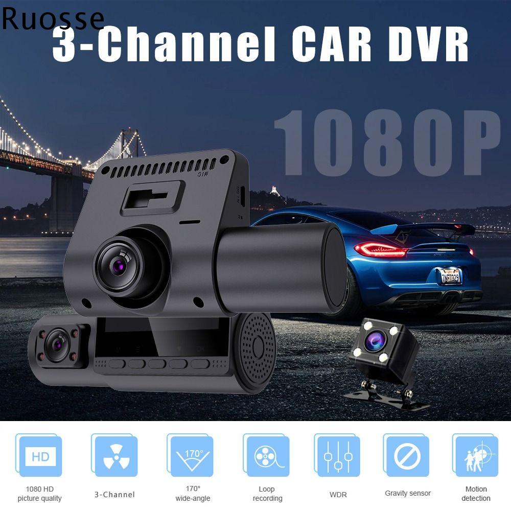 RUOSSE 2 inch Camera hành trình mini 3 kênh cho xe hơi HD 1080P 3-len Camera hành trình 3 ống kính b