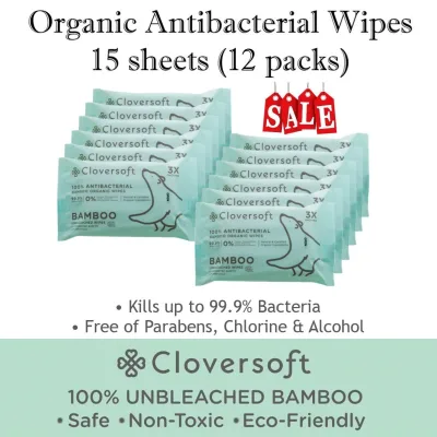 Cloversoft Antibacterial Wet wipes Bamboo Organic Anti bacterial Travel wet tissue wipes 15sheets Bundle
