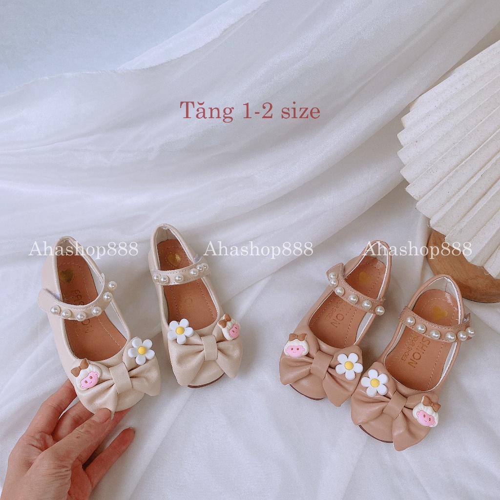 Form nhỏ giày búp bê mũi tròn đế dẻo đính nơ bé gái đáng yêu k224