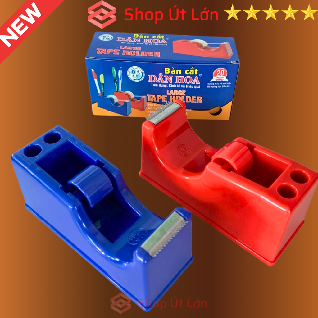 Dao cắt băng keo văn phòng 300, màu đỏ - xanh, loại nhỏ dân hoa 300, loại để bàn