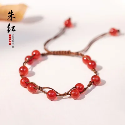 Antique Style Trick Peach Blossom Lucky Red Mori Style Red Agate Bracelet Female Simple Students Minority Design Apathy fang xiao ren