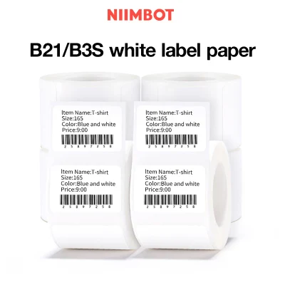 Niimbot B21 /B3S Thermal Label peper White Thermal Printing Paper Roll Barcode Price Size Name Label Paper Waterproof Oil-Proof Tear Resistant for Home Organizer Supermarket Warehouse Retail Store