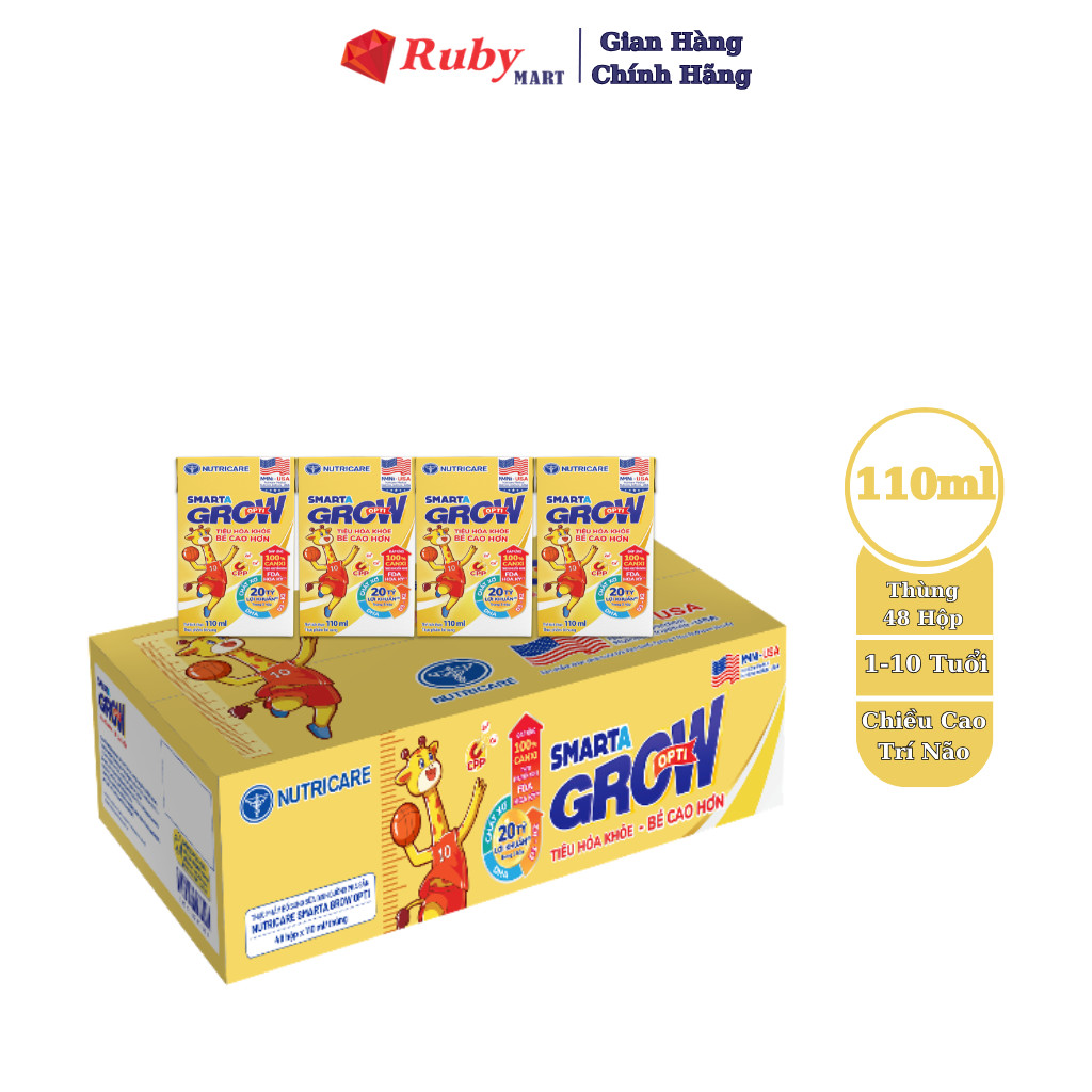 Thùng 48 hộp sữa bột pha sẵn Nutricare Smarta Grow Opti 110ml dinh dưỡng cho trẻ thấp còi
