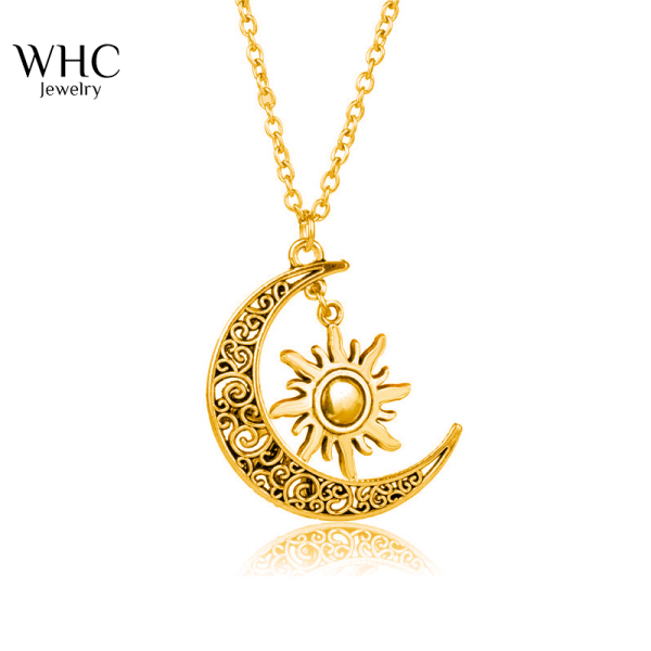 WHC Jewelry Mạ vàng Mặt trời Mặt trăng Mặt dây chuyền Vòng cổ Phụ nữ Cổ điển Phụ kiện kim loại A Song of Ice and Fire