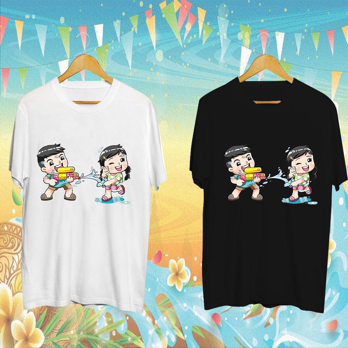 💦HAPPY Water-Sprinkling Festival!!💦ฤดูร้อนใหม่สงกรานต์เสื้อยืด🧸 S-5XL ขนาดเต็มสำหรับผู้ใหญ่และเด็ก✨SUMMER NEW✨ ราคา 165 บาท*ส่งฟรี