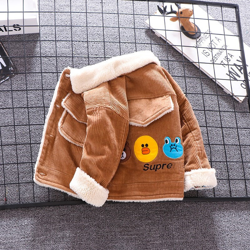 IENENS Winter Kids Warm Coats Boy Cartoon Jackets Tops Baby Plus Thick Clothes Children Outer Wear For 0-4 Years