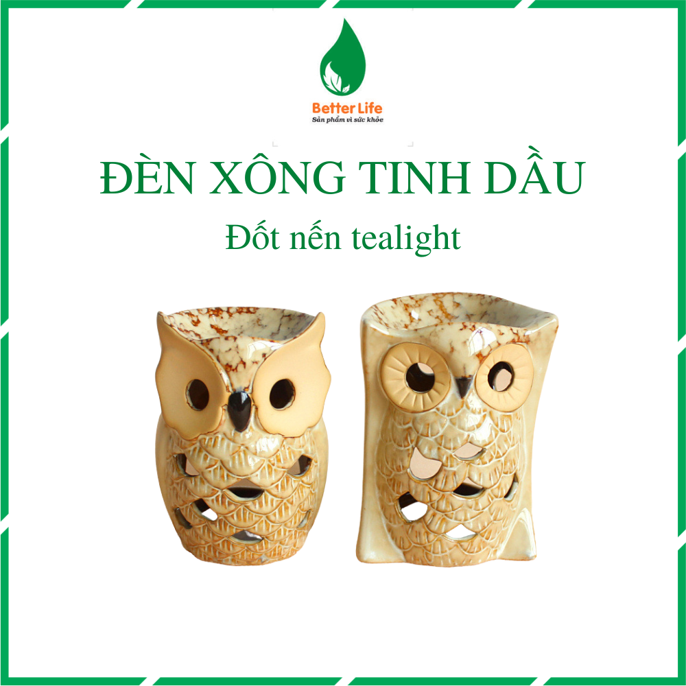 Đèn xông tinh dầu đốt bằng nến hình cú mèo to màu nâu đáng yêu - Better Life
