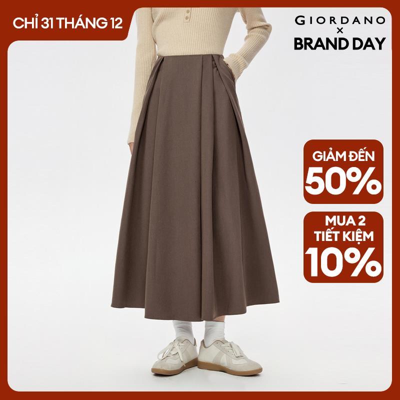 GIORDANO Nữ Chân váy Xếp ly phía trước Chân váy kéo khóa vô hình Cạp vừa Túi xéo Thời trang sang trọng thường ngày Chân váy midi 13465860 