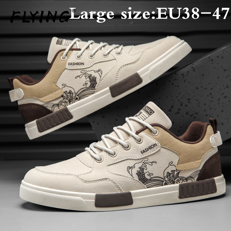 FLYING Plus Size 45 46 47 Low-top Breathable Casual Board Shoes, Korean Fashion Joker Young Student Sports Fashion Shoes, Comfortable Soft-soled Men's Shoes, Non-slip Wear-resistant Flat Shoes