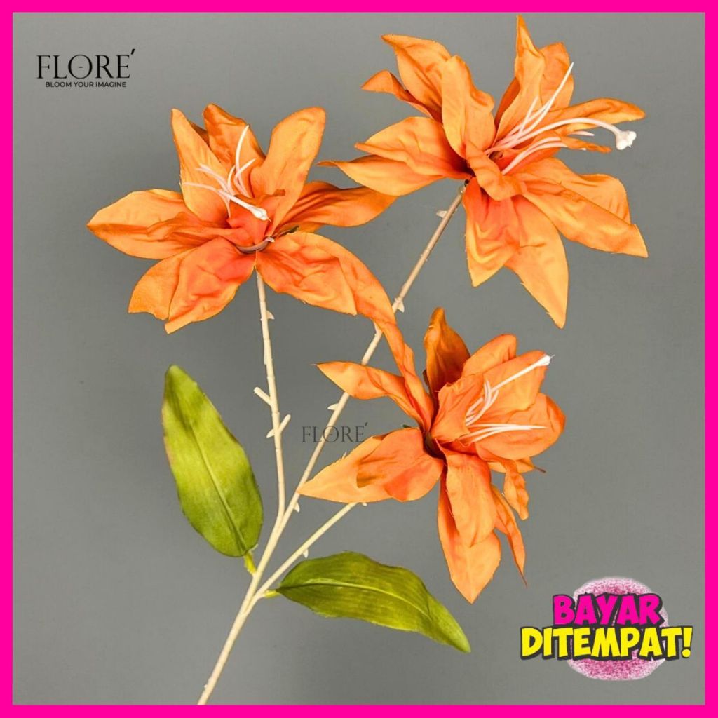 Lily Tangkai Panjang Cabang 3 Artificial/Bunga Kamboja Dekorasi Pelaminan/Bunga Hias Buket [NK-203]