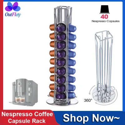 OutFlety 360 Degree Rotatable Nespresso Coffee Capsule Rack Display Storage Holder Carousel Holds to 40 Capsules for Citiz, Pixie, Latissima Machines
