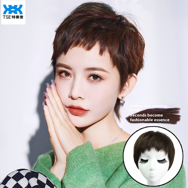 TSE Gnawed bangs Wig Cover Film Star Same Hair Style Summer Thin Full Hand Woven Human Anime Wig Short Straight Hair HXIN-07 ราคา 1,220 บาท*ส่งฟรี