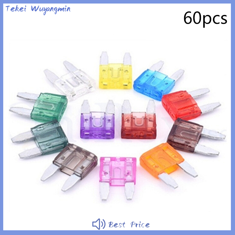 Tekei 60pcs Mini Blade fuses Auto Car Xe tải loại cầu chì Kit 5A 10A 15A 20A 25 30A