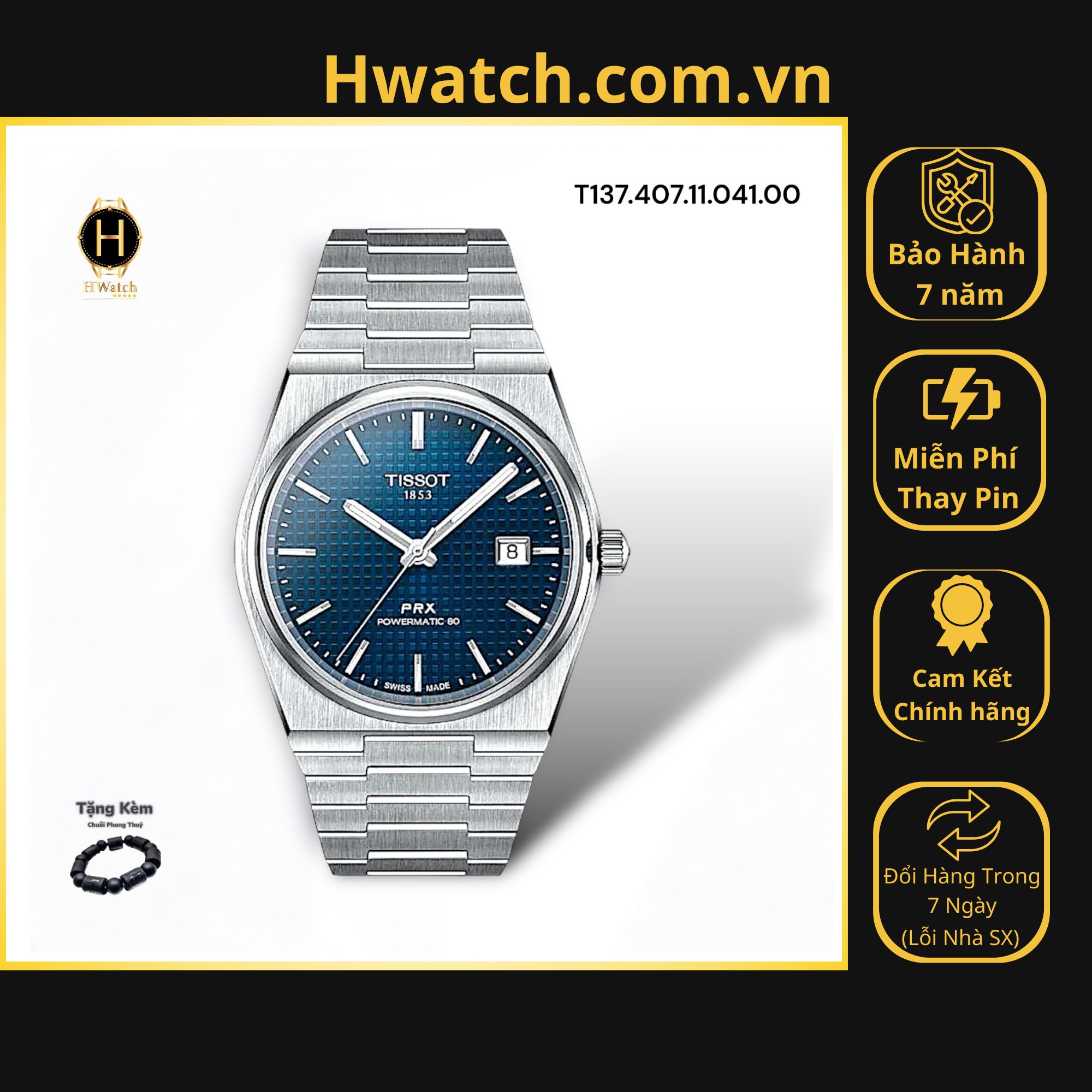 [Có sẵn] [Chính hãng] Đồng Hồ Nam Tissot Automatic T137.407.11.041.00 ( T1374071104100 ) PRX Powermatic 80 Blue 40mm Hwatch.com.vn