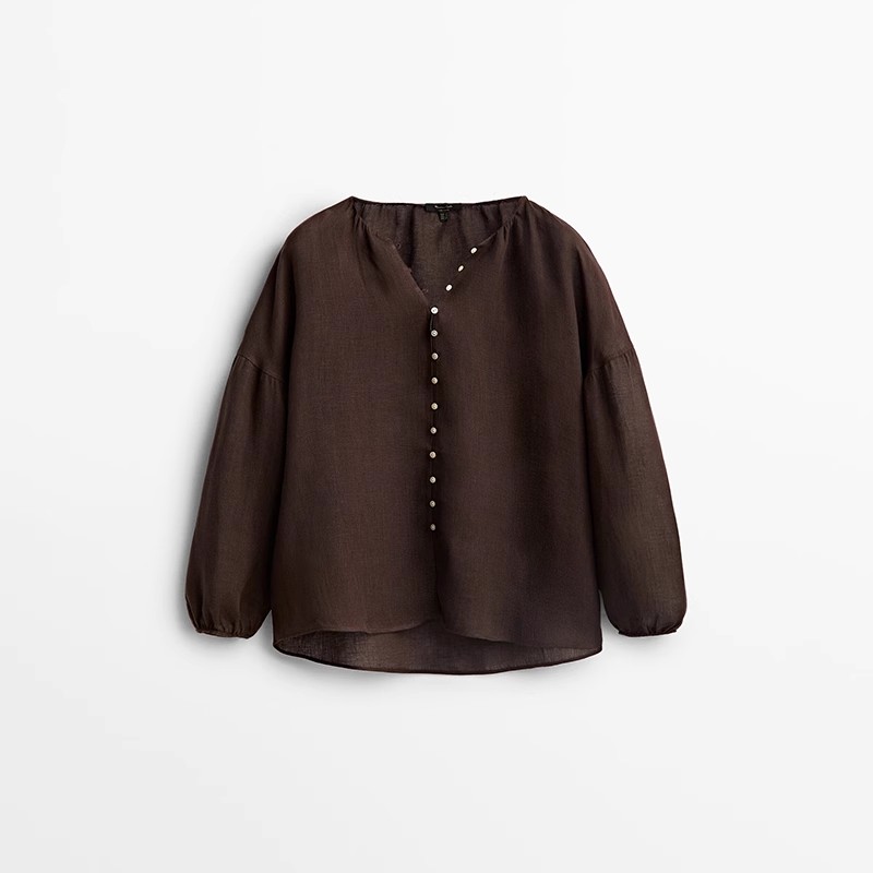 Massimo Dutti MD Áo khoác nữ xã hội mới thời trang Tây Ban Nha Áo thun tay dài linen mềm thời trang 