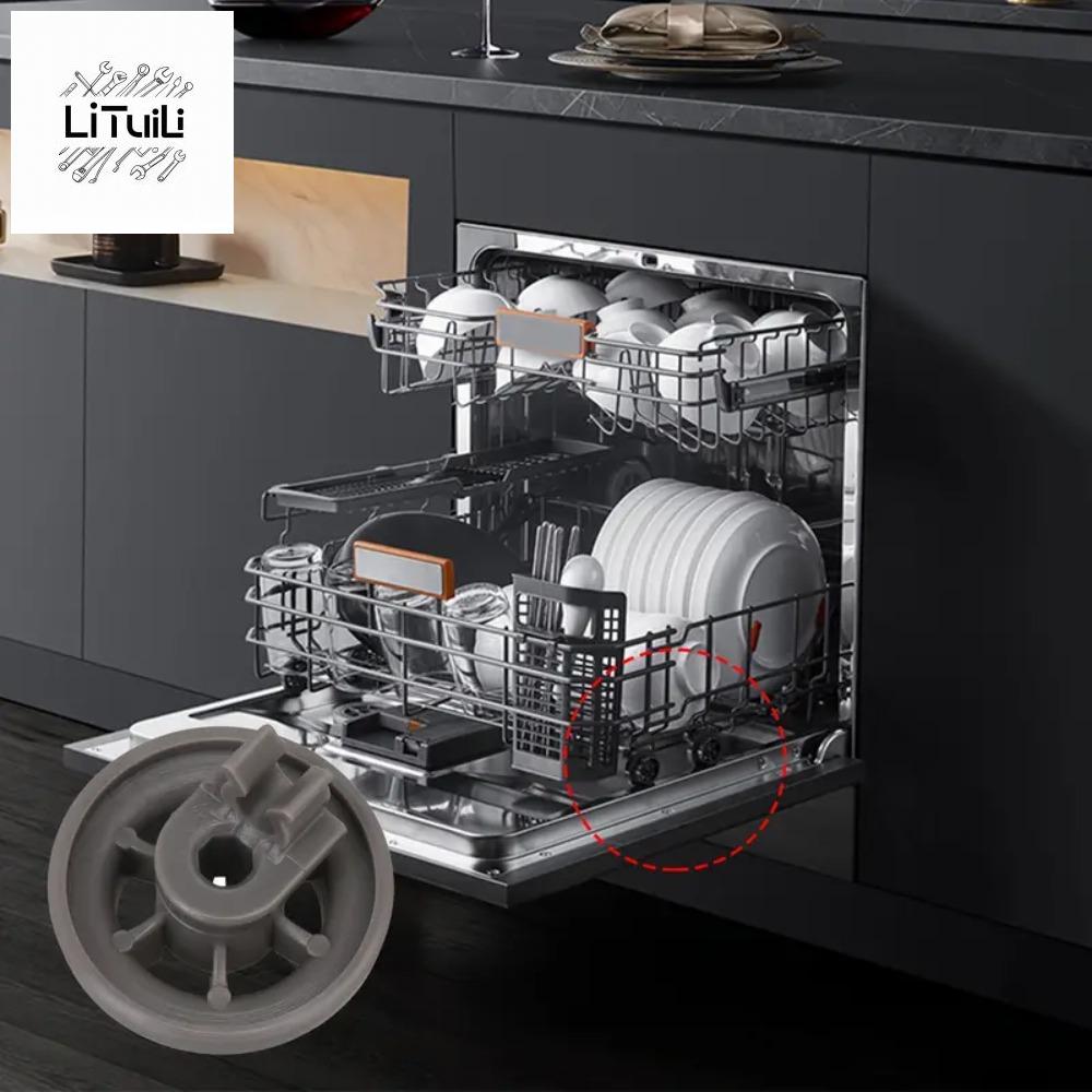 LITUILI Có thể thay thế Con lăn máy rửa chén Xám Nhựa Bánh xe Giá bát đĩa Phụ kiện máy rửa chén Thuận tiện Lốp giá máy rửa chén Nhà