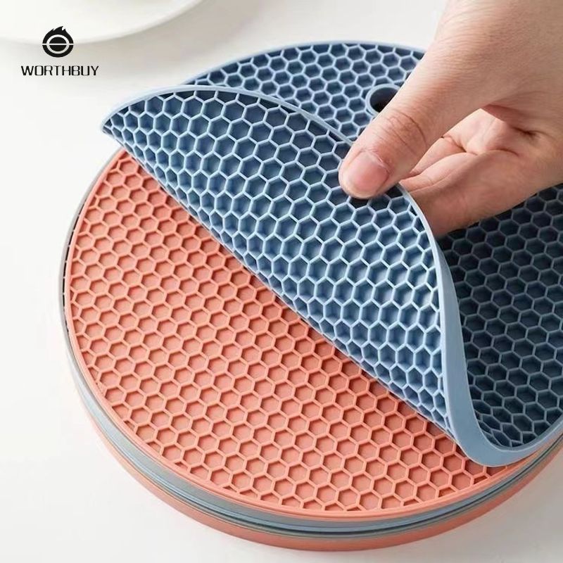 Worthbuy Thảm chịu nhiệt tổ ong silicon tròn thảm chống bỏng đế lót ly bàn ăn đệm soong Thảm chịu nhiệt tổ ong chịu nhiệt độ cao