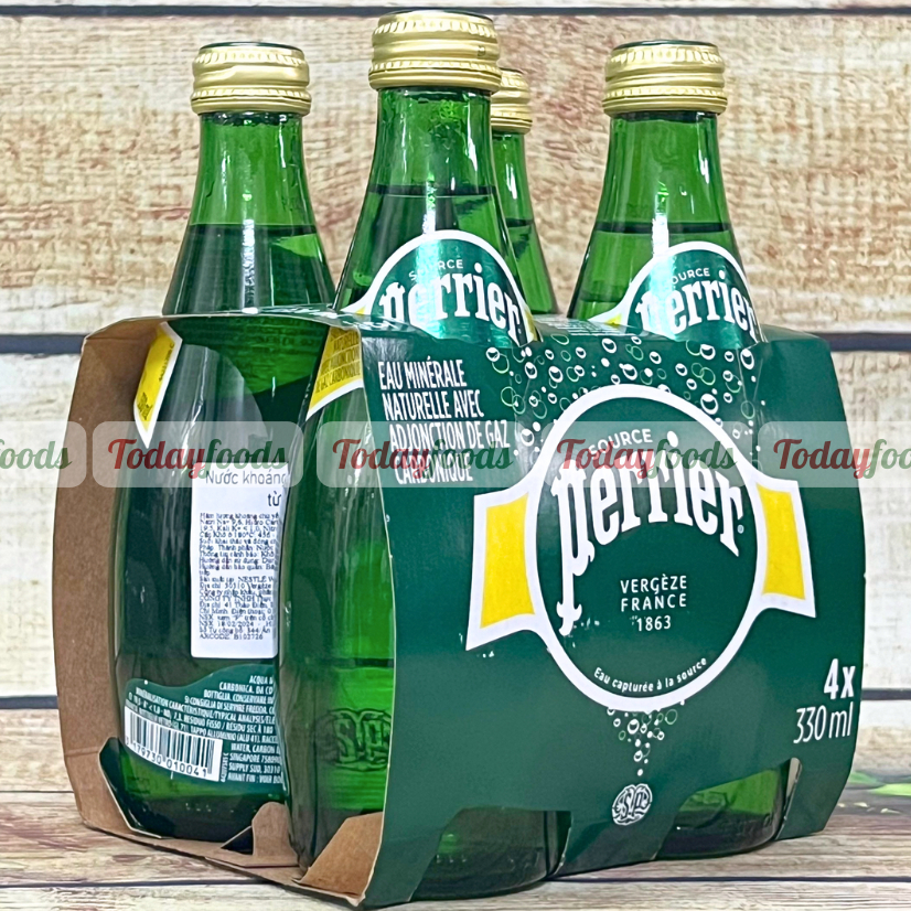 LỐC 4 CHAI | Nước Khoáng Perrier Có Gas Chai Thủy Tinh 330ML Nhập Khẩu Pháp | Nước Có Gas