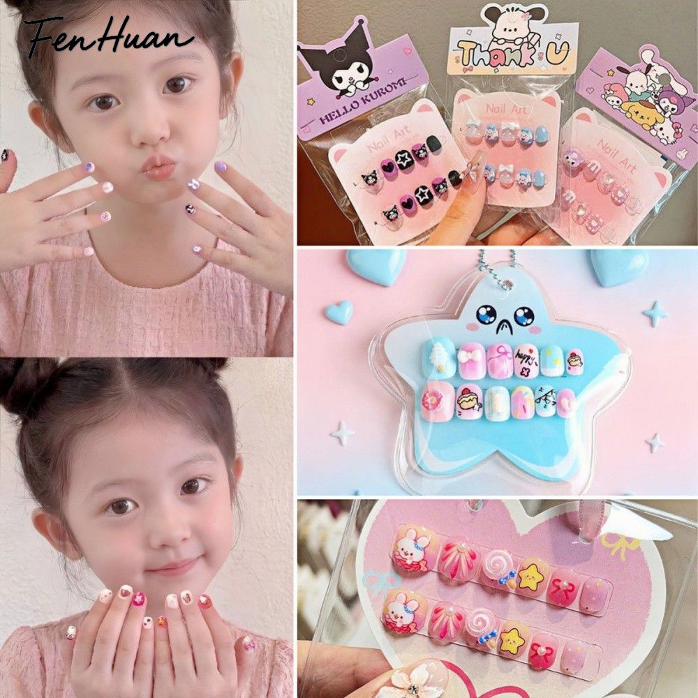 FenHuan 【ส่งจากไทย】เล็บปลอมสำหรับเด็ก (แบบติดสำเร็จ) ลายการ์ตูน น่ารักหวาน ลายหัวใจและดาว บรรจุถุง พร้อมแผ่นกาวเจล เหมาะเป็นของขวัญวันเด็ก ราคา 18 บาท*ส่งฟรี