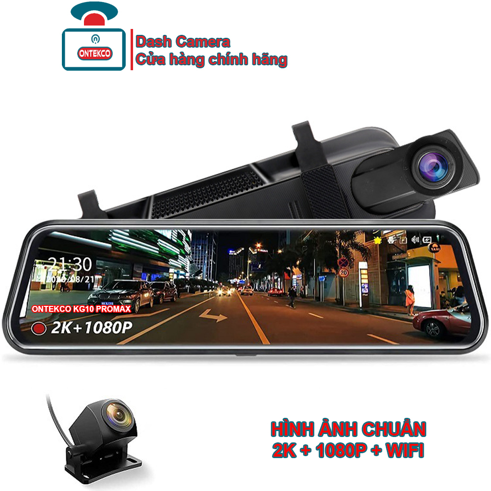 Camera hành trình ONTEKCO KG10 Promax 2K - wifi màn gương 10 Inh
